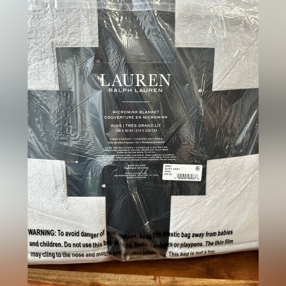 Lauren Ralph Lauren Quiet Gray Micromink King Size Blanket - Picture 2 of 9
